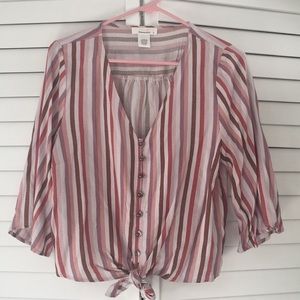 Striped pink and neutral blouse
